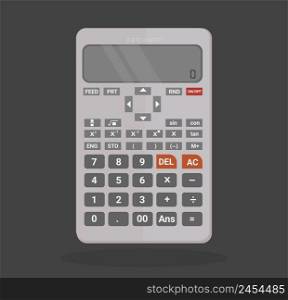 Dark electronic Scientific Calculator in flat style. Pocket calculators for science, math, and education, Digital keypad math device, vector illustration.