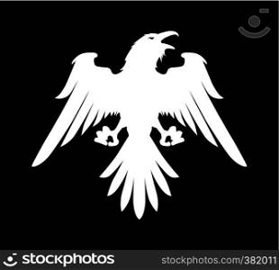 Dark Evil heraldic raven with spread wings. Mascot, logotype, label.