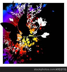 dark gothic style abstract image with floral elements and a butterfly