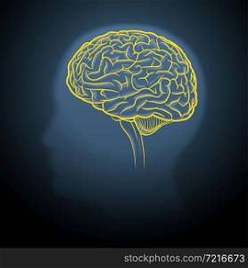 Dark gray background yellow brain streaks within a human head profile.