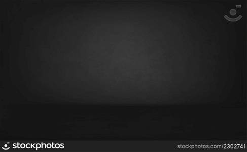 Dark gray studio room with empty wall background, Backdrop Grey Cement texture floor, Vector 3D illustration of black Concrete surface with soft light and shadow. Banner for loft design concept