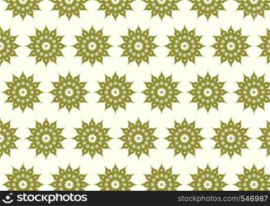 Dark green classic blossom and modern bloom shape on pastel background. Vintage and old flower pattern style for retro design