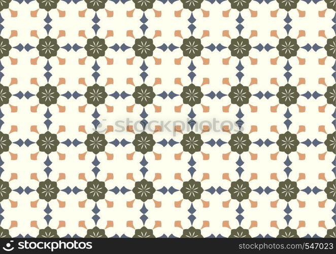 Dark green Vintage flower and arrow shape pattern on light yellow background. Classic bloom seamless pattern style for old design