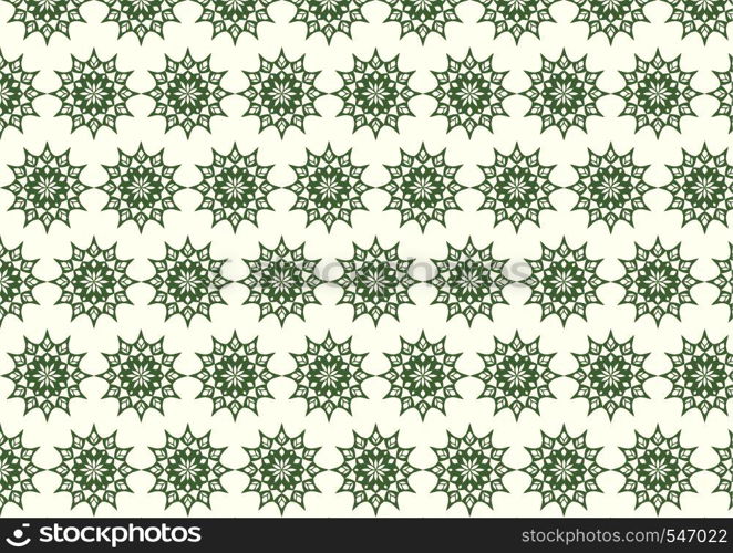 Dark green vintage flower and modern shape and lobe pattern on pastel background. Classic blossom pattern style for old and ancient design
