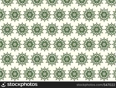 Dark green vintage flower and modern shape and lobe pattern on pastel background. Classic blossom pattern style for old and ancient design