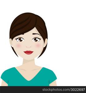 Dark hair woman with green shirt on a white background. Vector illustration