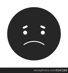 Dark mode sad emoticon flat monochrome isolated vector icon. Emoji expressing disappointment. Editable black and white line art drawing. Simple outline spot illustration for web graphic design. Dark mode sad emoticon flat monochrome isolated vector icon