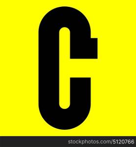 Dark modern font. Trendy alphabet, black vector letter C on a yellow background, vector illustration 10eps. Dark modern font. Trendy alphabet, black vector letter on a yellow background, vector illustration 10eps