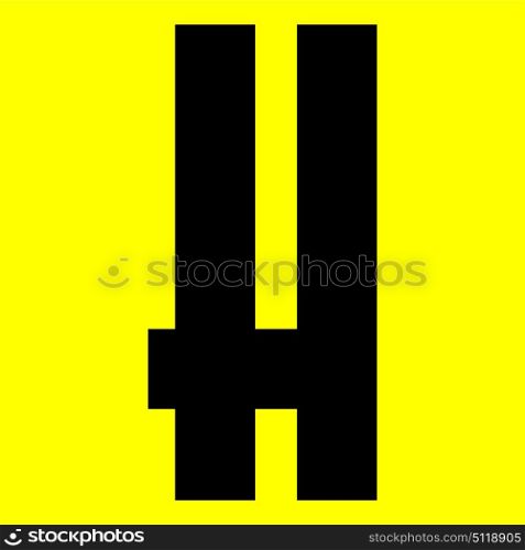 Dark modern font. Trendy alphabet, black vector letter H on a yellow background, vector illustration 10eps. Dark modern font. Trendy alphabet, black vector letter on a yellow background, vector illustration 10eps