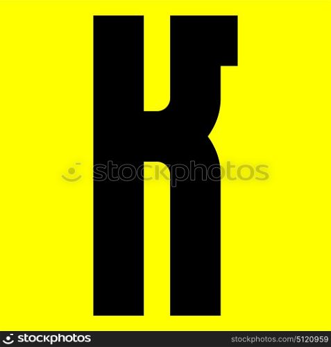 Dark modern font. Trendy alphabet, black vector letter K on a yellow background, vector illustration 10eps. Dark modern font. Trendy alphabet, black vector letter on a yellow background, vector illustration 10eps