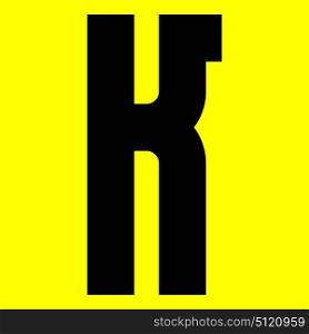 Dark modern font. Trendy alphabet, black vector letter K on a yellow background, vector illustration 10eps. Dark modern font. Trendy alphabet, black vector letter on a yellow background, vector illustration 10eps