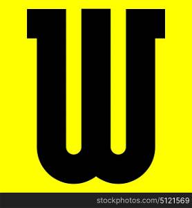 Dark modern font. Trendy alphabet, black vector letter W on a yellow background, vector illustration 10eps. Dark modern font. Trendy alphabet, black vector letter on a yellow background, vector illustration 10eps