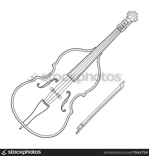 dark monochrome outline double bass bow illustration white background &#xA;