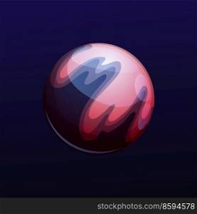 Dark mysterious glossy planet, fantastic vector comet. Fantasy Ui game object, galaxy meteor, space globe with pink and dark stains on surface, isolated sphere in universe, alien world single object. Dark mysterious glossy planet, vector comet