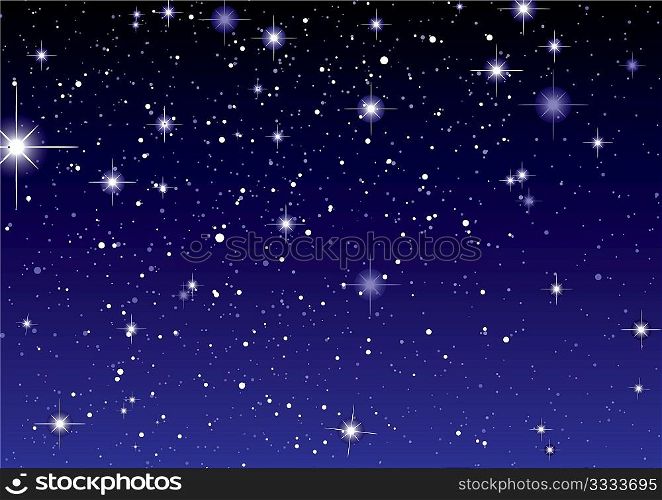 Dark night sky with sparkling stars and planets