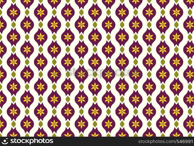 Dark purple vintage blossom and leaves and lobe pattern on light yellow background. Classic bloom seamless pattern style for old design or ancient work