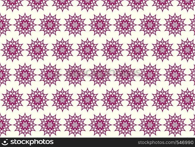 Dark purple vintage flower and modern shape and lobe pattern on pastel background. Classic blossom pattern style for old and ancient design