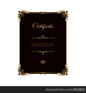Dark red certificate template with golden elements. Vector illustration. Dark red certificate with golden elements