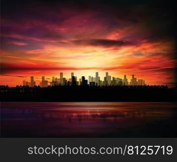 Dark red sky with city background vector