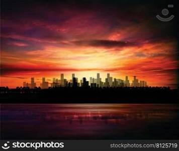 Dark red sky with city background vector