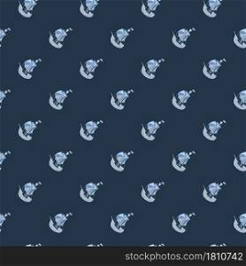 Dark seamless pattern in sea style with simple little blue sailboat ship print. Adventure marine backdrop. Designed for fabric design, textile print, wrapping, cover. Vector illustration.. Dark seamless pattern in sea style with simple little blue sailboat ship print. Adventure marine backdrop.