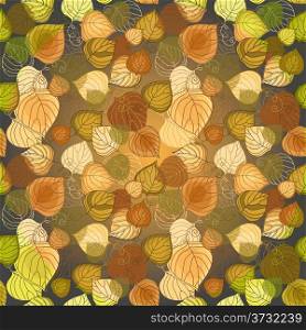 Dark seamless pattern with colorful leaves (vector eps 10)