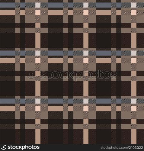 Dark seamless rectangular vector pattern as a tartan plaid in brown and beige hues with diagonal lines, texture for flannel shirt, plaid, clothes, blankets and other textile