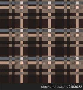 Dark seamless rectangular vector pattern as a tartan plaid in brown and beige hues with diagonal lines, texture for flannel shirt, plaid, clothes, blankets and other textile