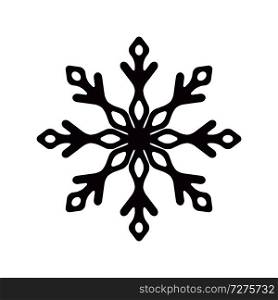 Dark snowflake silhouette icon isolated on white background. Vector illustration with symmetric patterned star-shaped crystal of snow. Dark Snowflake Silhouette Icon Vector Illustration