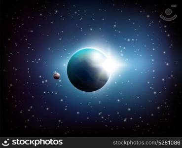 Dark Space Background. Dark colored space background with realistic the Planet Earth in the Universe vector illustration