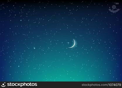 Dark starry night landscape with stars and moon vector illustration. Dark starry night landscape with stars and moon vector