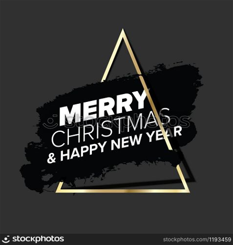 Dark trendy christmas card template with minimalistic golden christmas tree. Dark trendy christmas card template