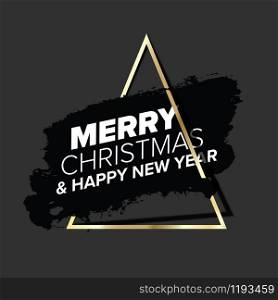 Dark trendy christmas card template with minimalistic golden christmas tree. Dark trendy christmas card template