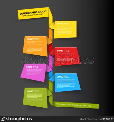 Dark Vector Infographic timeline report template made from colorful papers