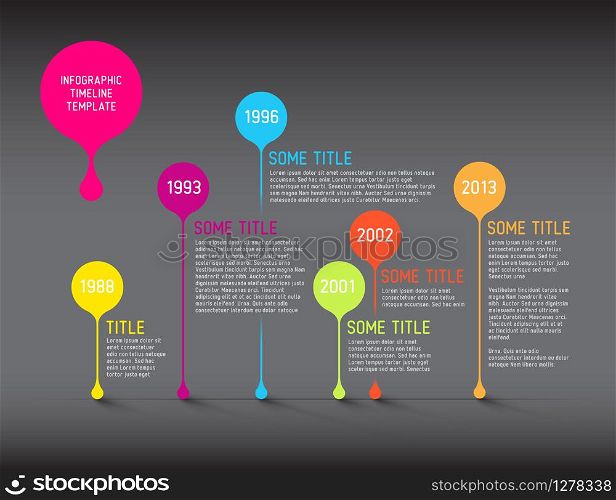 Dark Vector Infographic timeline report template with bubbles