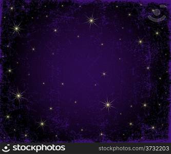 Dark violet grunge Christmas pattern with gold stars (vector)