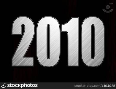 dark wood background with new year date in silver metal