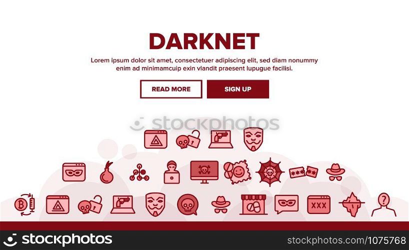 Darknet Landing Web Page Header Banner Template Vector. Password And Key Protection Dark Deep Internet And Security Darknet Illustration. Darknet Landing Header Vector
