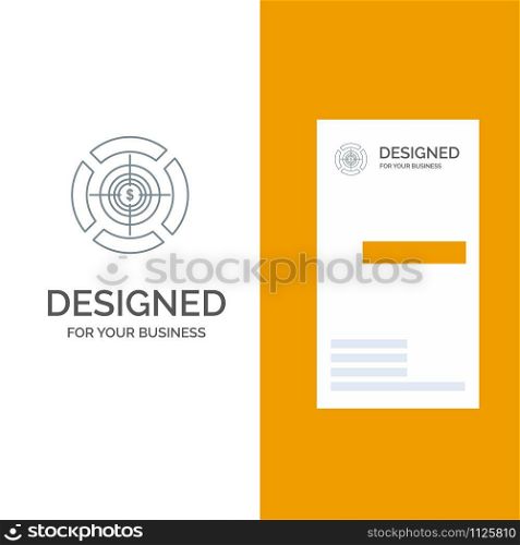 Dart, Focus, Target, Dollar Grey Logo Design and Business Card Template