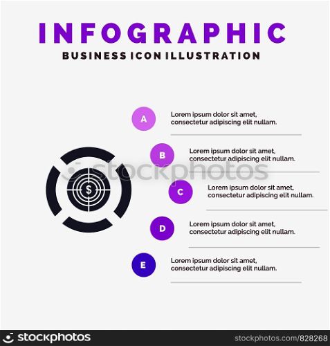 Dart, Focus, Target, Dollar Solid Icon Infographics 5 Steps Presentation Background