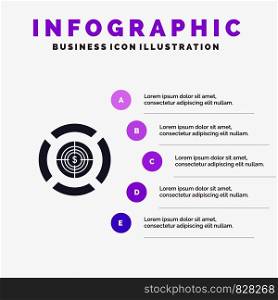 Dart, Focus, Target, Dollar Solid Icon Infographics 5 Steps Presentation Background