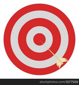 Dart in target, illustration, vector on white background.