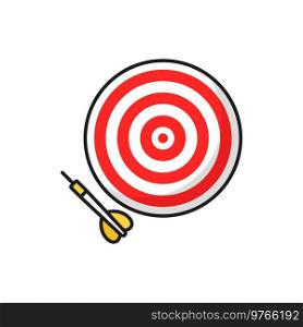 Darts board and arrow amusement park activity isolated color line icon. Vector business success, investment goal, opportunity challenge, aim strategy. Goal achieve aiming bullseye darts sport activity. Target darts game, arrow rocket color line icon