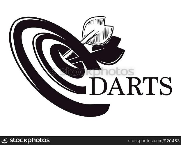 Darts championship, tournament sketch logo vector. Monochrome outline icon of trophy and arrows, isolated sign of sport activity. Reward for first place prize. Darts championship, tournament sketch logo vector. Monochrome outline