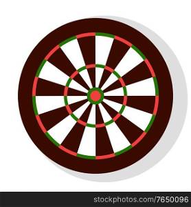 Darts game, colorful round dartboard with stripes, element of bachelor party or entertainment. Leisure or competition with hit icon, aiming sign vector. Aiming Circle Icon, Dartboard Sign, Party Vector
