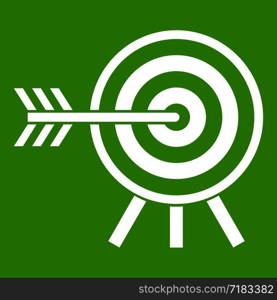 Darts icon white isolated on green background. Vector illustration. Darts icon green