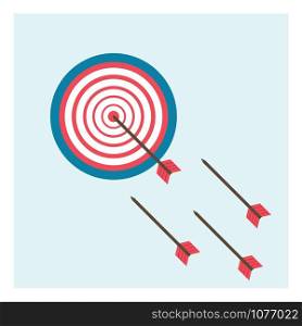 Darts in target, illustration, vector on white background.