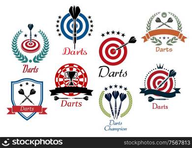 Darts sporting emblems, symbols and icons for tournament, club or heraldry design