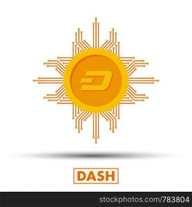 Dash concept. Cryptocurrency logo sigh. Digital money. Block chain, finance symbol. Flat style vector stock illustration