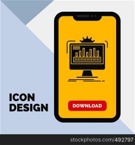 dashboard, admin, monitor, monitoring, processing Glyph Icon in Mobile for Download Page. Yellow Background. Vector EPS10 Abstract Template background